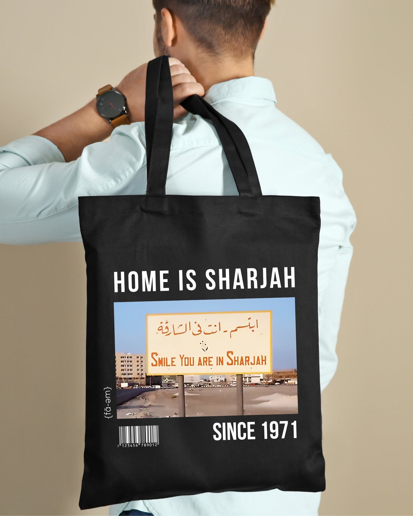 Home is Sharjah Tote Bag- Black - Faem