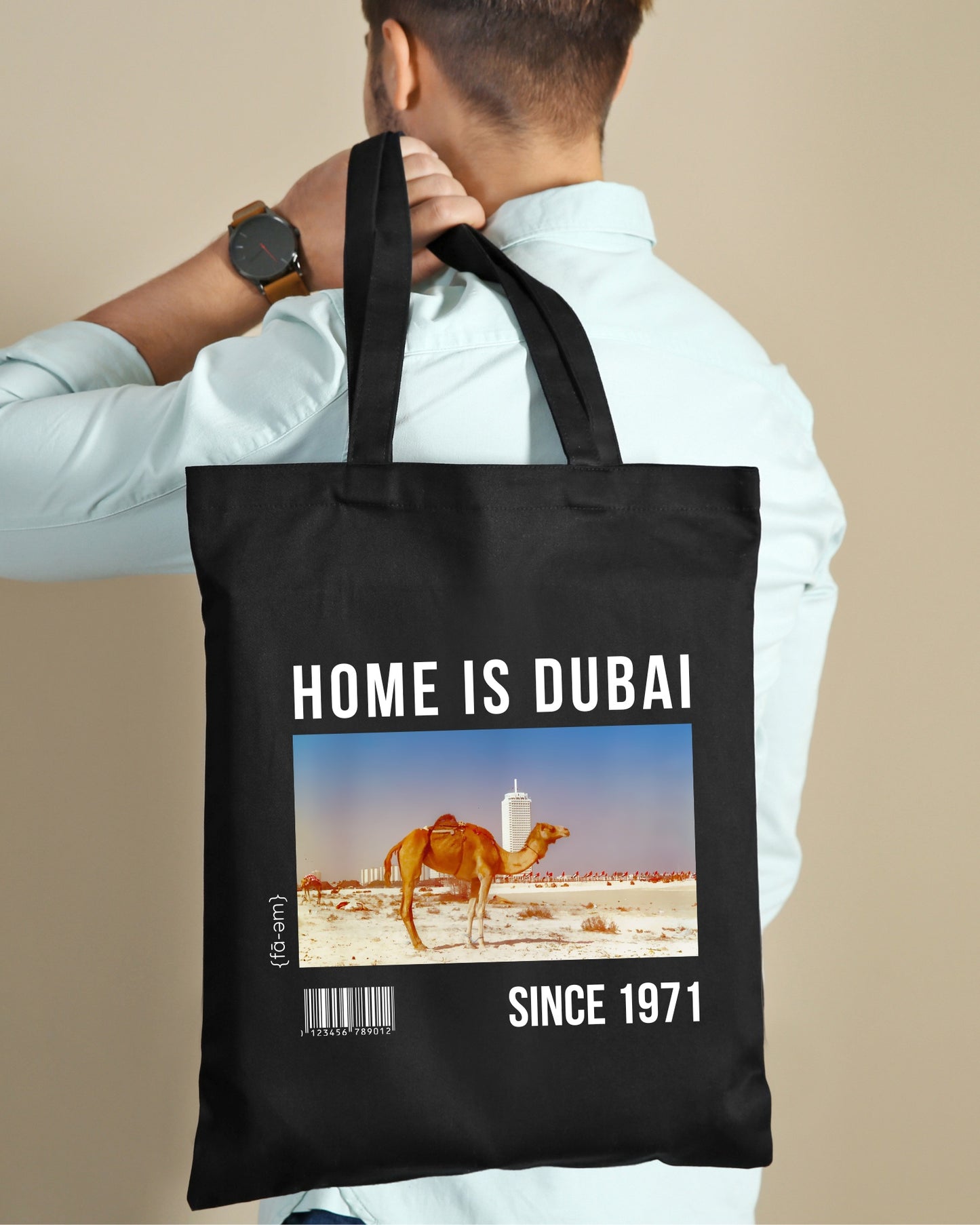 Home is Dubai Tote Bag- Black - Faem