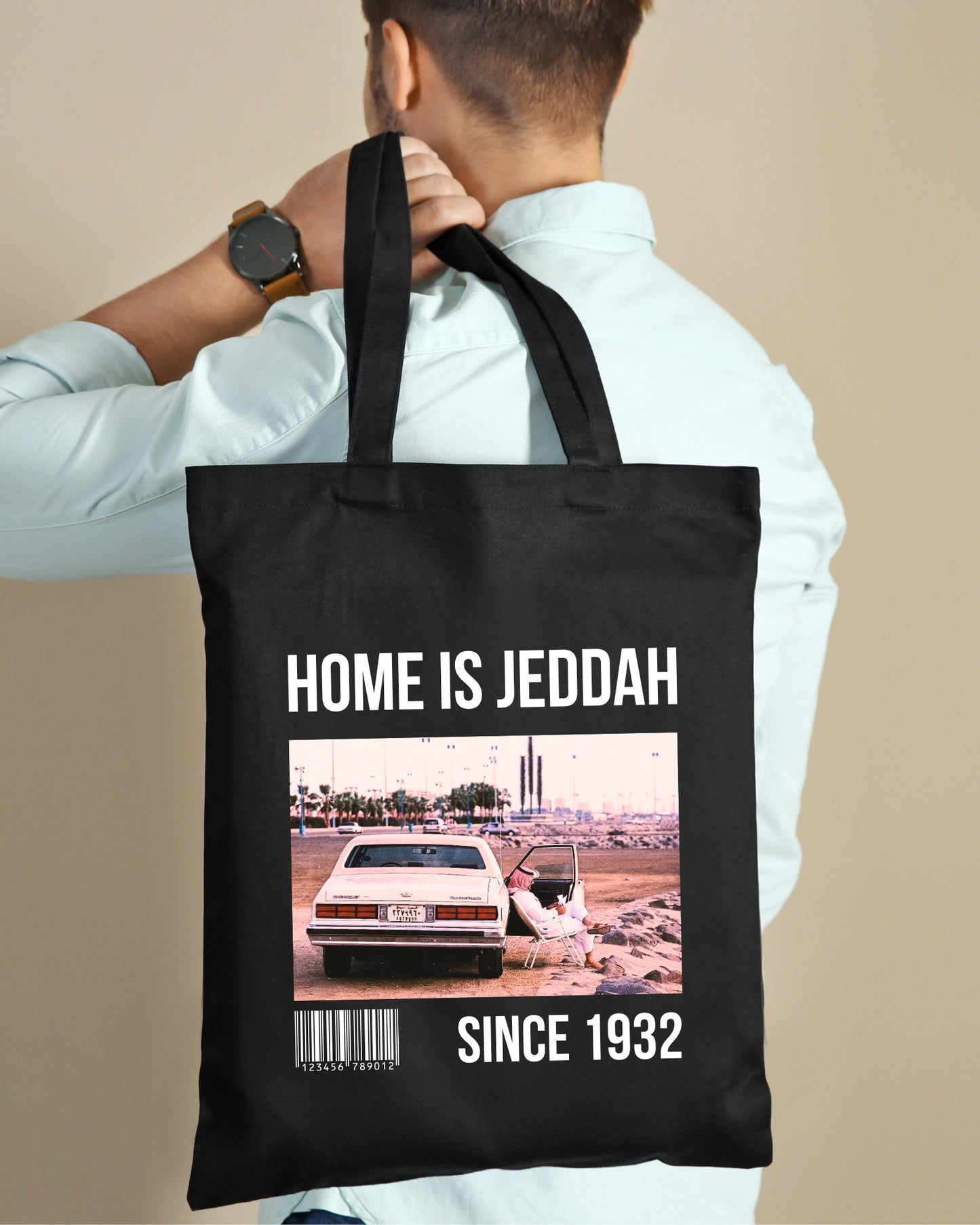 Home is Jeddah Tote Bag- Black - Faem